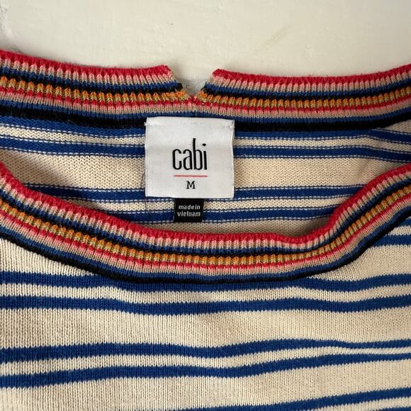 CAbi Women's Blue and Cream MultiColored Hem Striped 3/4 Sleeve Sweater sz M - Picture 7 of 7